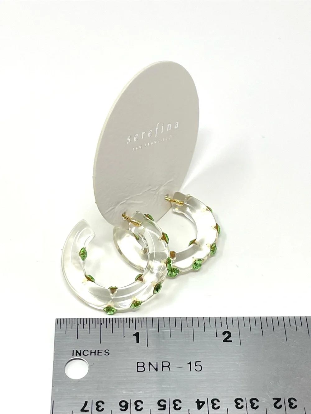 New Anthropologie x Serefina Green Rhinestone Hoop Earrings